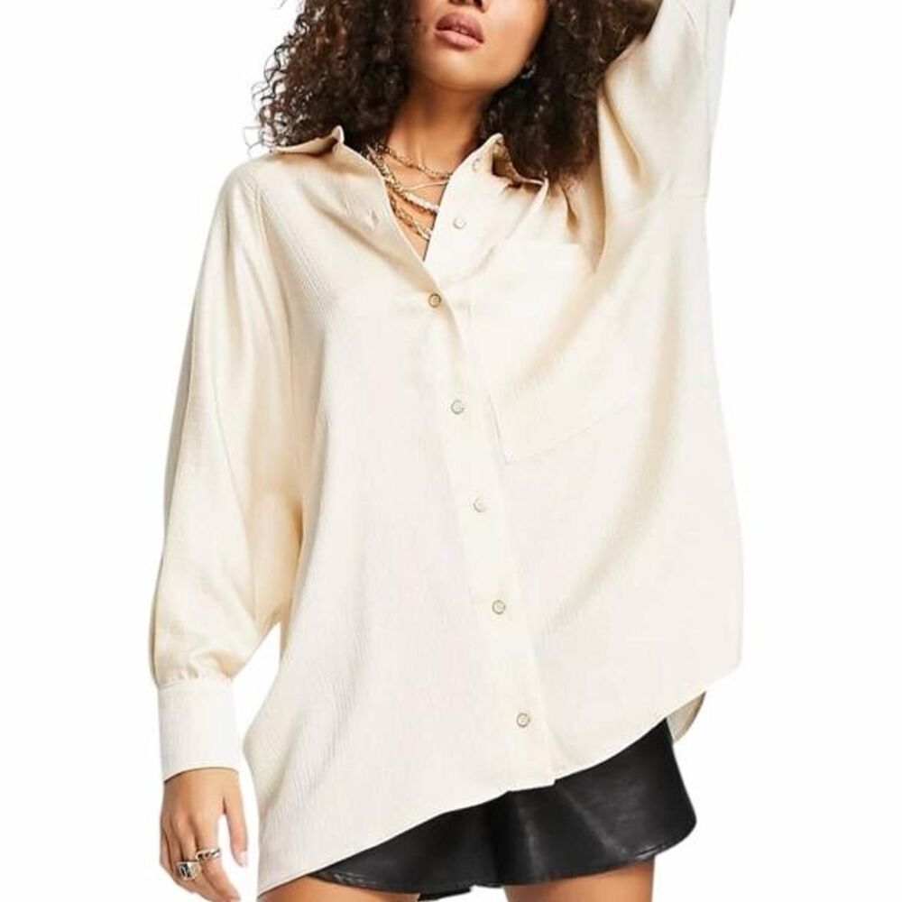 Topshop oversized cream satin shirt